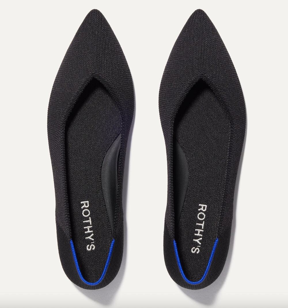 ROTHYS The Point II Black Ballet Flat Size 7 Slip On Pointed Toe Shoes